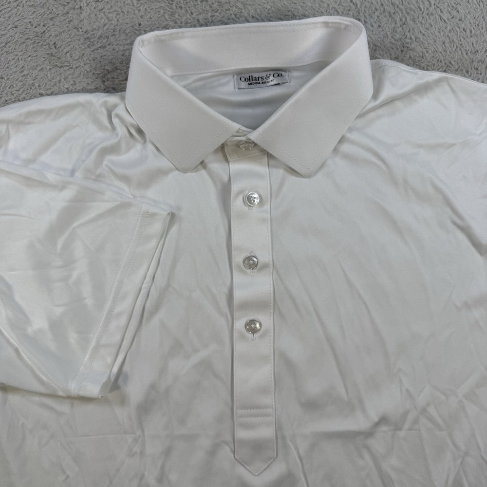 Collars and Co Polo Mens Medium Relaxed White Dress Collar Short Sleeve Shirt